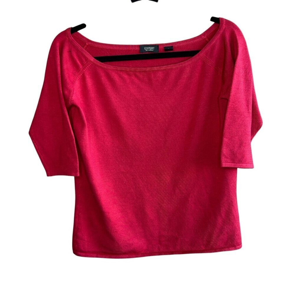 Expert by Evergreen Red Silk Blend 1/2 Sleeve Pullover Sweater Holiday Size XL
